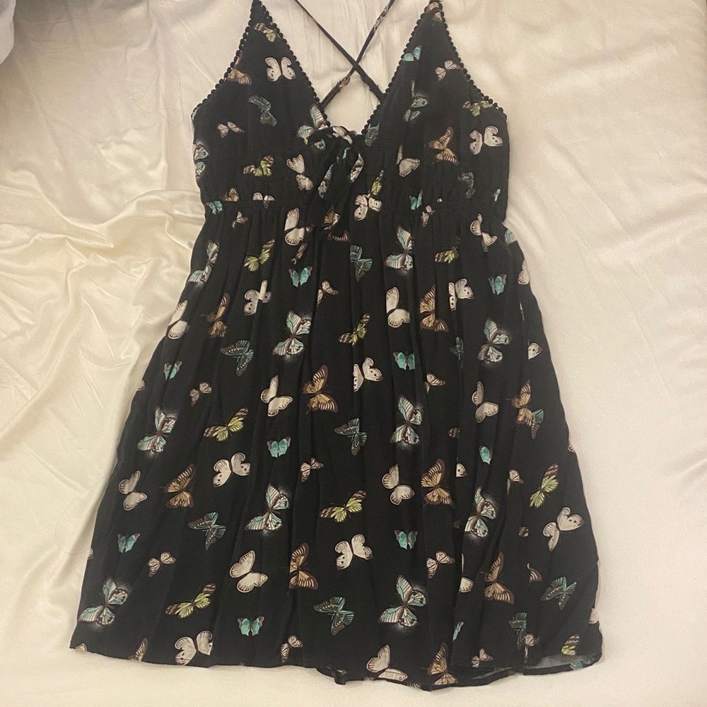 Wild Fable Black Mini Dress with Butterfly Pattern